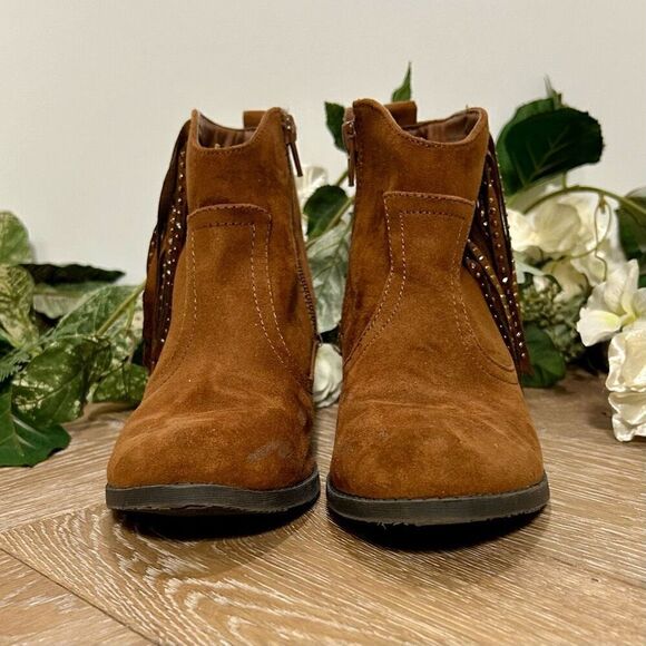 Wonder Nation Ankle Boots Girls Women’s Size 4 Chestnut Brown Suede Stud Fringe - Picture 6 of 9